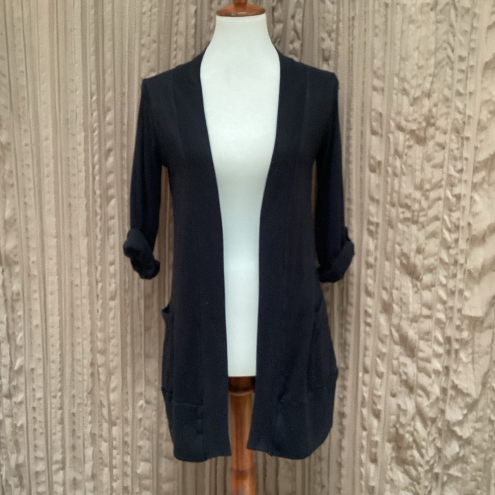Splendid Open-Front Women's Sweater, long length, roll up sleeves, pockets, Med